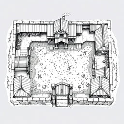 A detailed black and white drawing featuring both top and side views of a rectangular dwarven military garrison