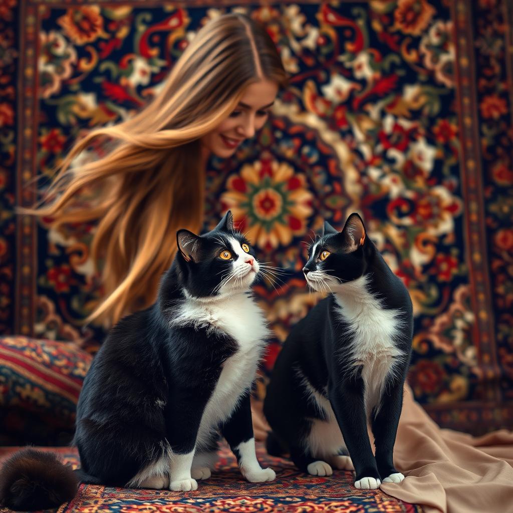 A beautifully detailed Persian rug with intricate designs and vibrant colors as the background