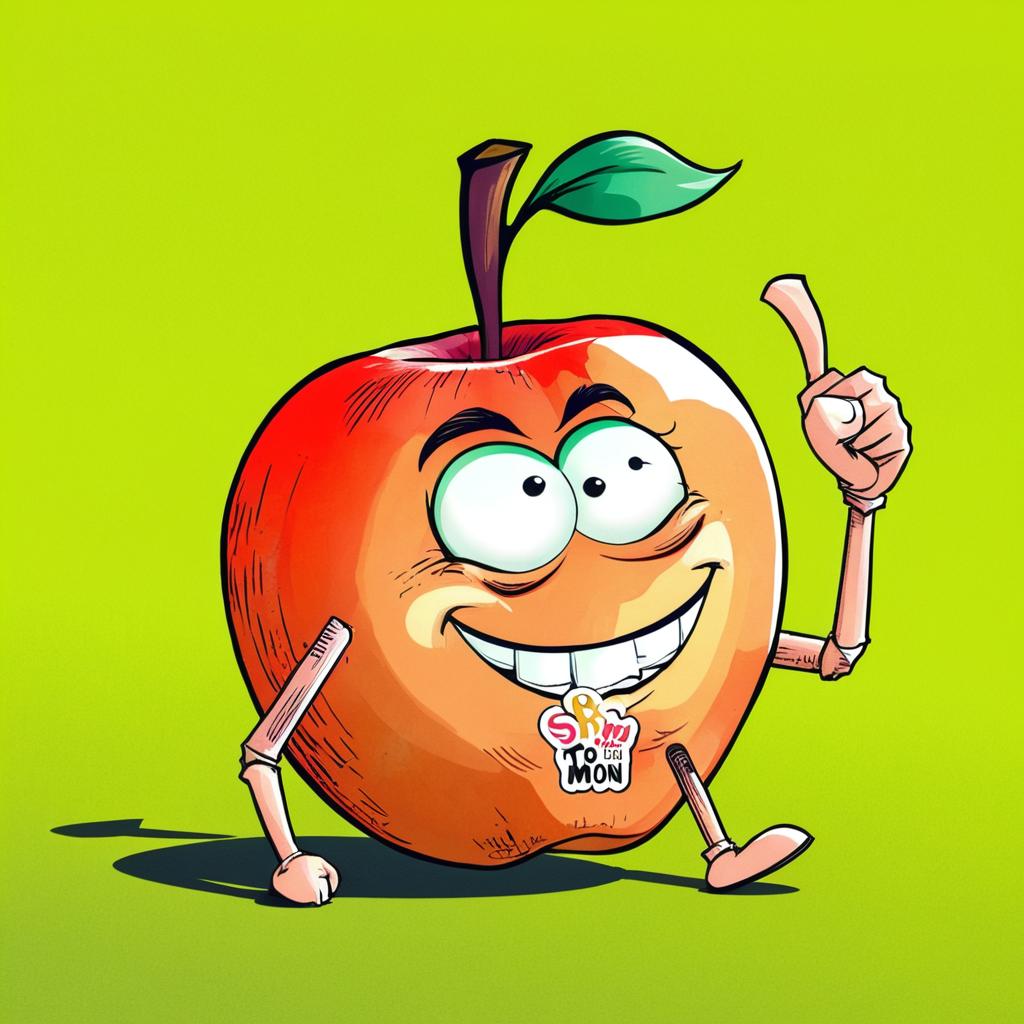 Joyful Cartoon Character with Syringe & Fruits