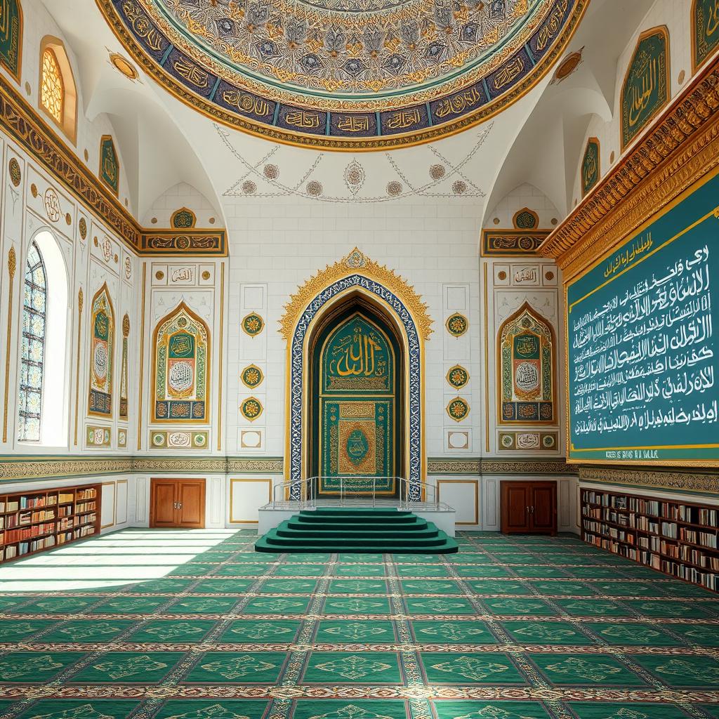 An interior view of a mosque showcasing a magnificent prayer hall