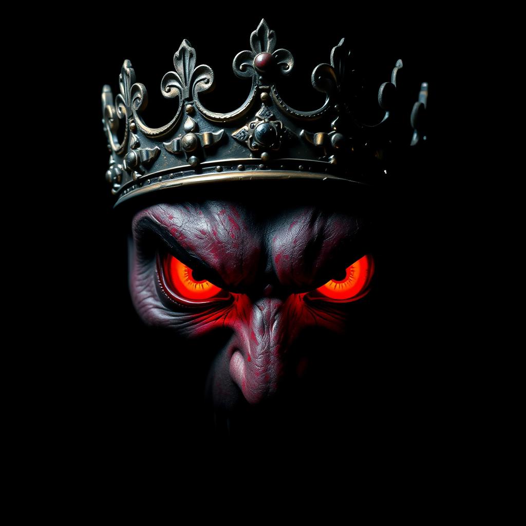 A dark and dramatic YouTube channel profile picture featuring a pair of glowing red fiery eyes, adorned with a royal crown