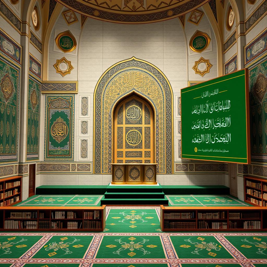 A representation of the wall opposite a mosque showcasing a massive display wall (3m x 4m) on the right side meant for religious information or ceremonies