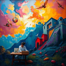 A realistic representation of the painting, featuring vibrant colors and detailed textures that capture the essence of the original artwork