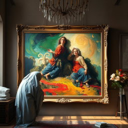 A realistic representation of the painting, featuring vibrant colors and detailed textures that capture the essence of the original artwork
