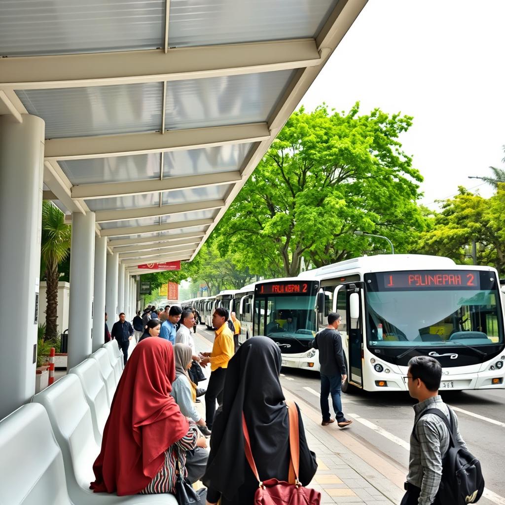 A modern and advanced bus station that is covered to prevent getting wet during rain and block sunlight, featuring power outlets for charging mobile phones