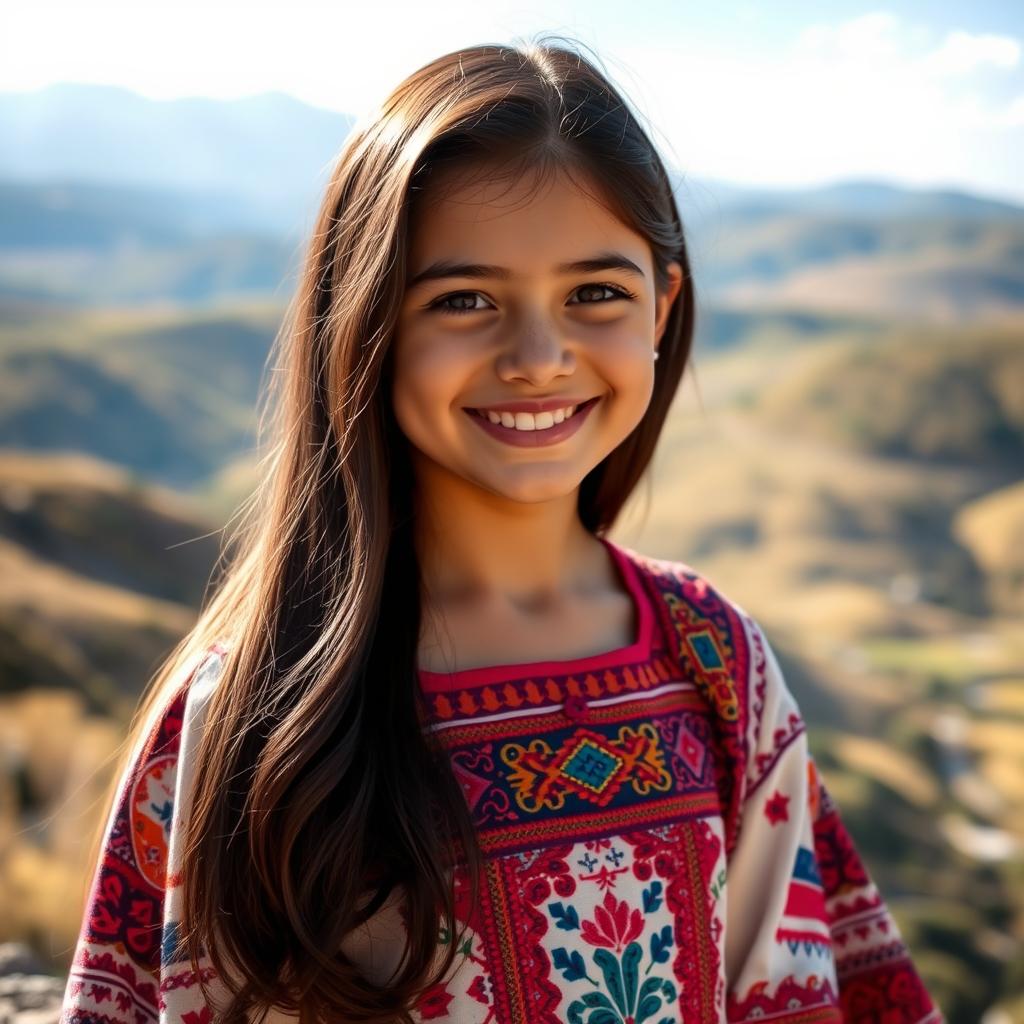 A portrait of a beautiful Armenian girl, showcasing her traditional attire