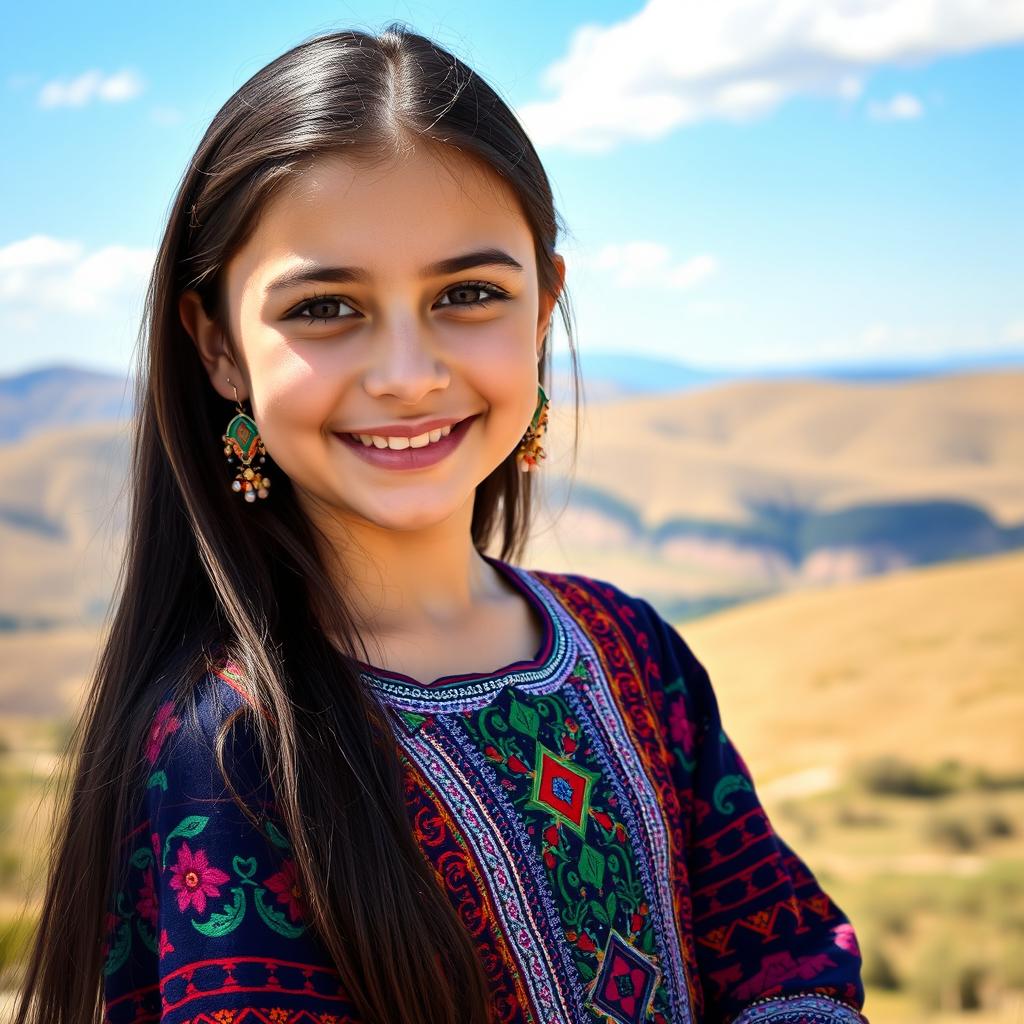 A portrait of a beautiful Armenian girl, showcasing her traditional attire