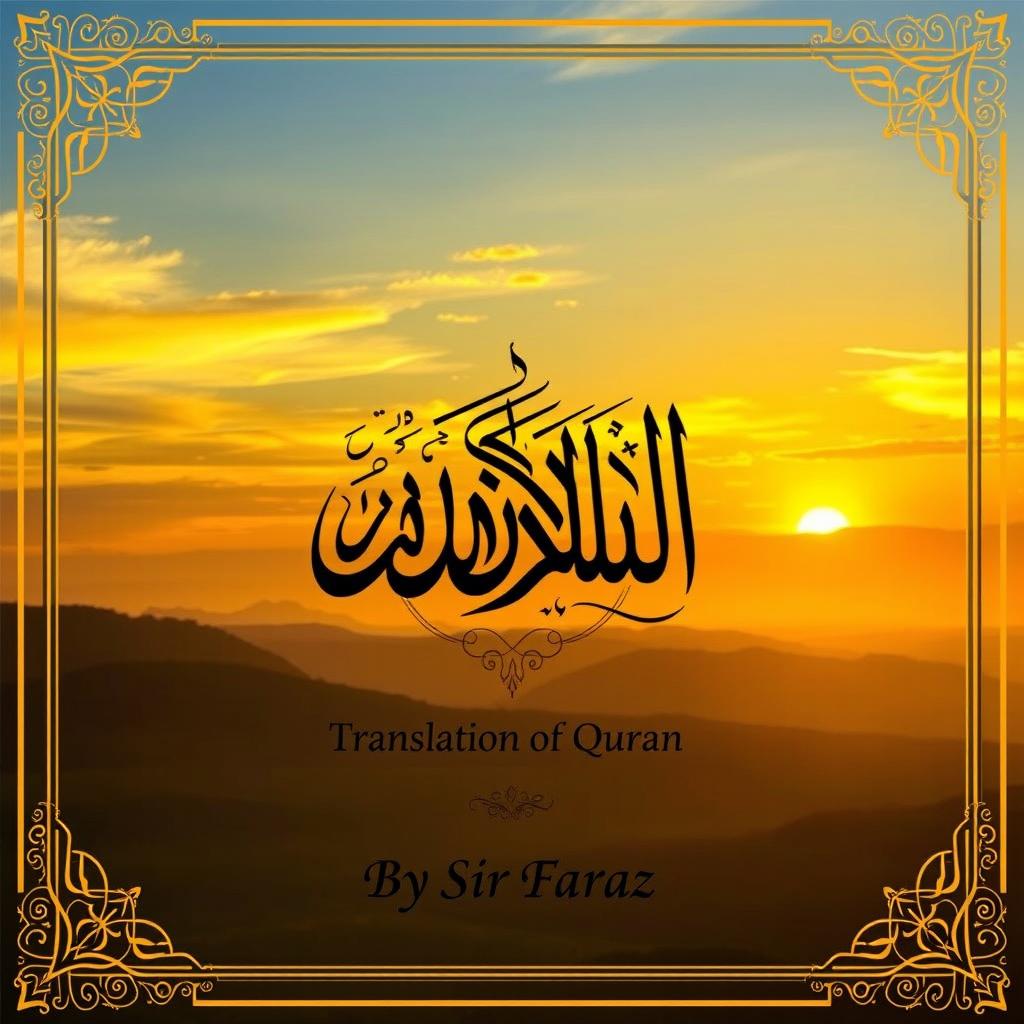A visually striking book cover for 'Translation of Quran' by Sir Faraz, featuring elegant Arabic calligraphy of the title prominently displayed at the center