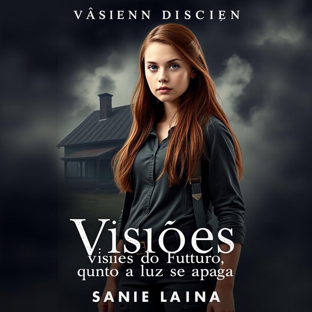 A stunning book cover for a young adult novel titled 'Visões do Futuro quando a luz se apaga'
