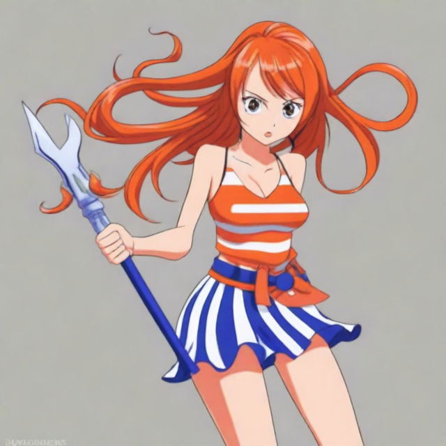 A high-quality digital art image featuring Nami, a character from the One Piece anime series