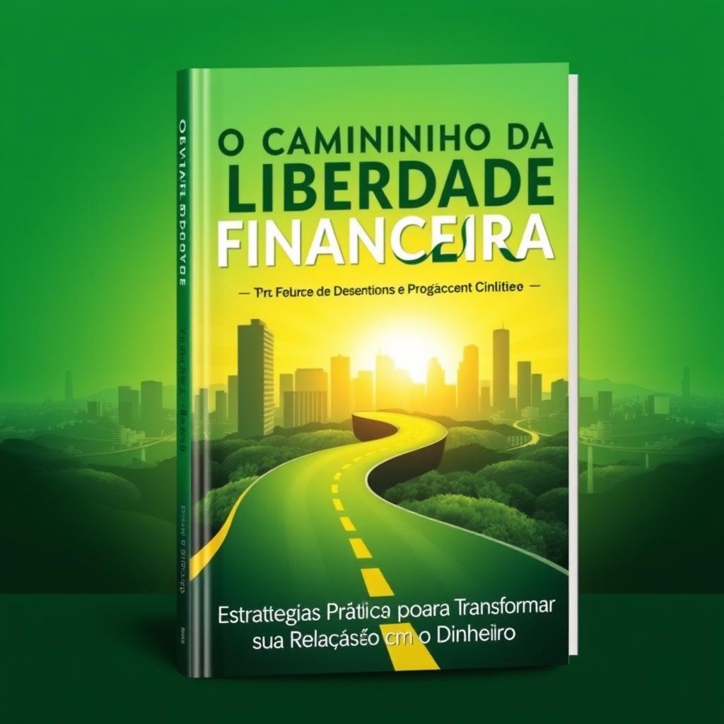 A captivating book cover design for "O Caminho da Liberdade Financeira" featuring a dynamic and inspirational theme centered around financial empowerment