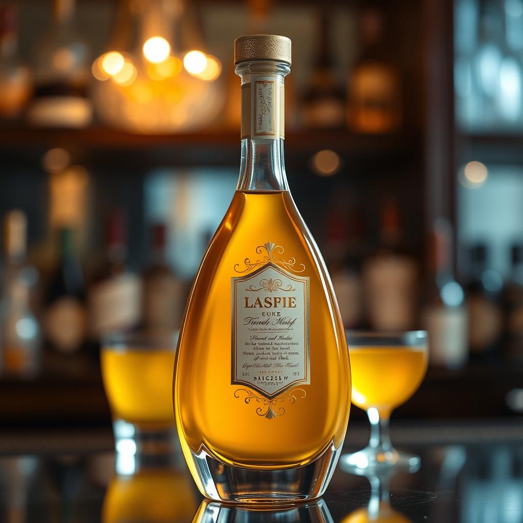 A beautifully designed bottle of yellow liquor, showcasing a sleek and elegant shape