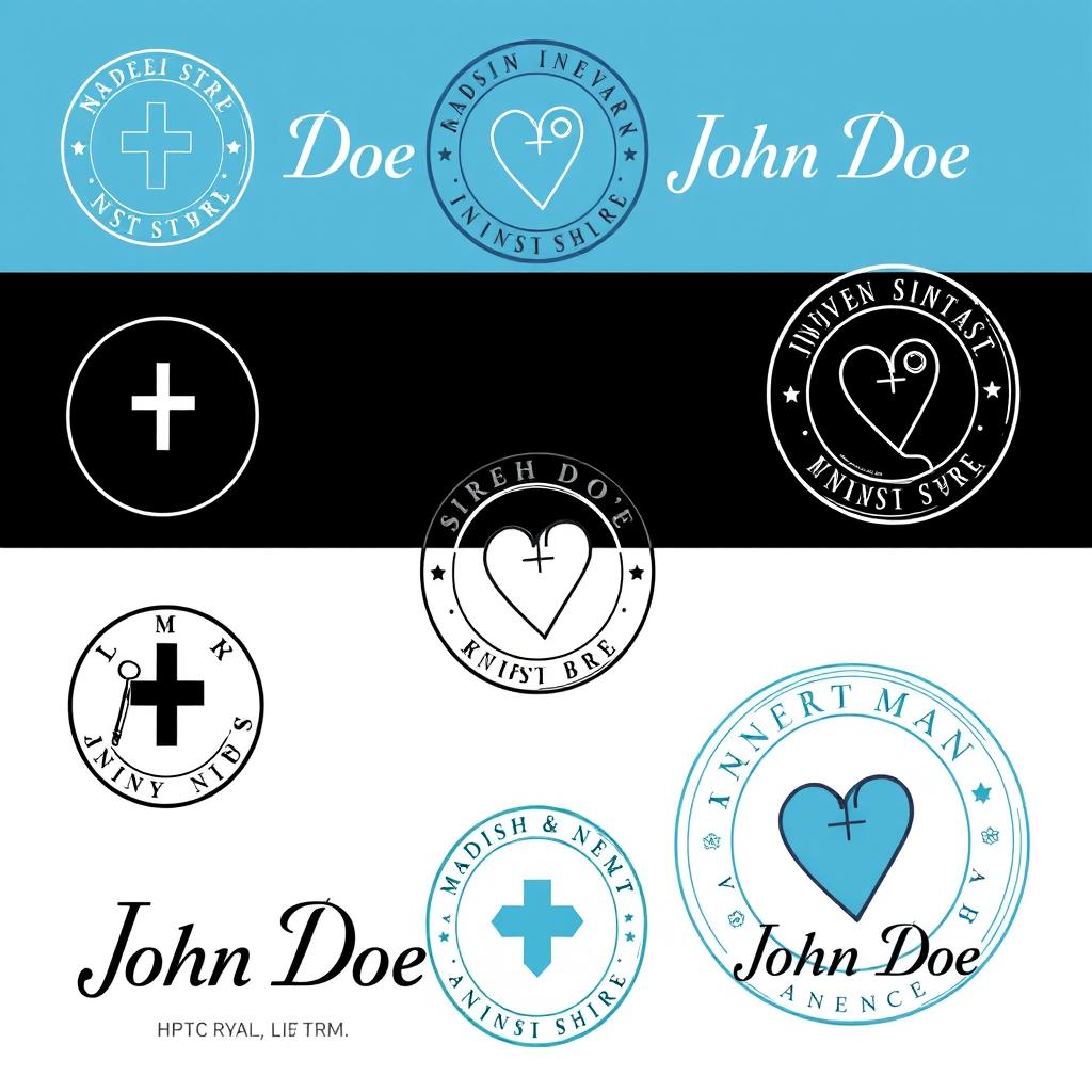 A collection of elegant and professional stamp designs for a medical intern student featuring the name 'John Doe'
