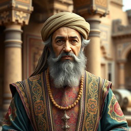 Pirooz, a middle-aged Iranian man, dressed in traditional ancient Iranian attire