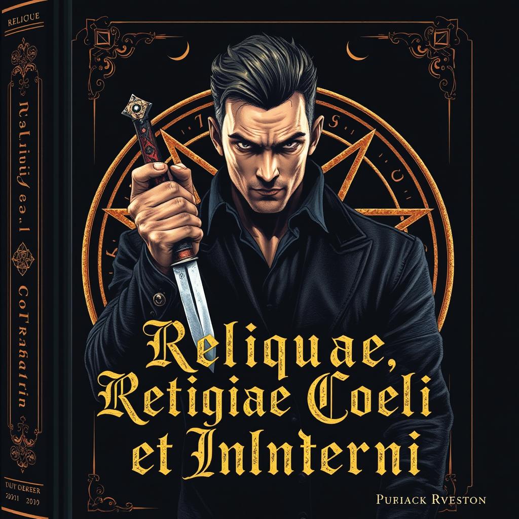 A captivating book cover illustration featuring a man holding a knife prominently in the foreground