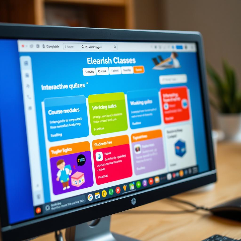 A close-up view of a computer screen showcasing a user-friendly e-learning platform dedicated to English classes