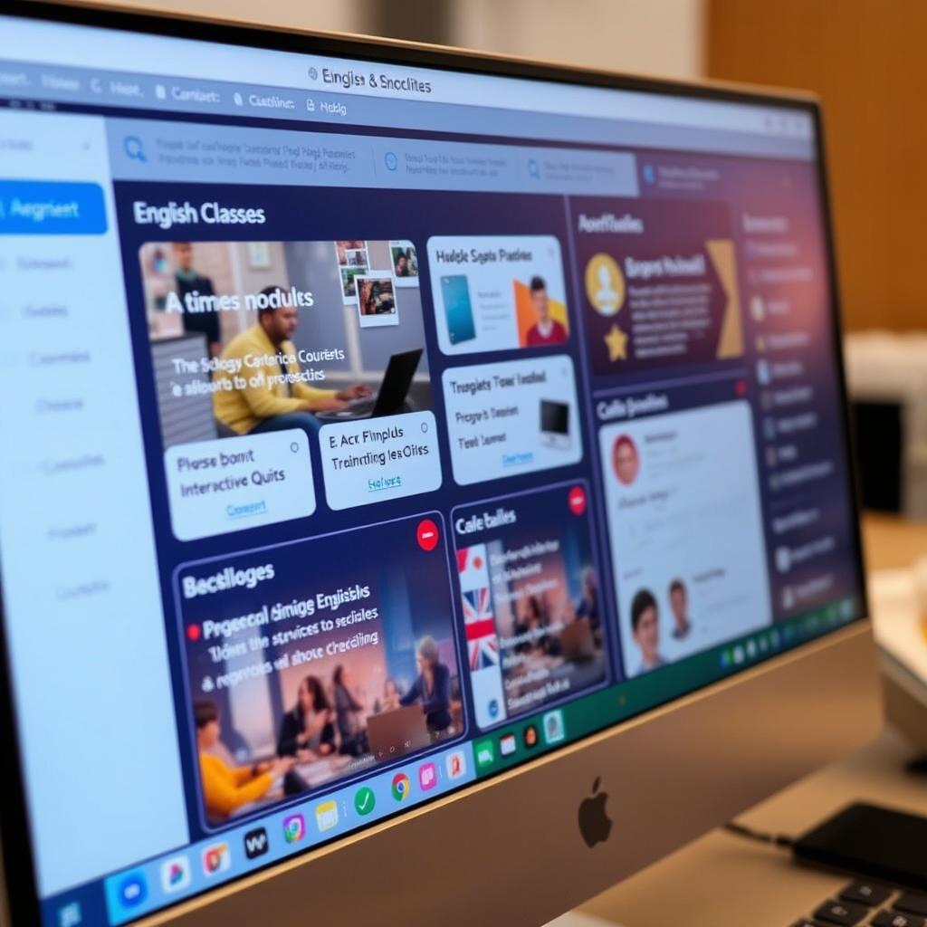 A close-up of a computer screen showcasing an e-learning platform specifically designed for English classes