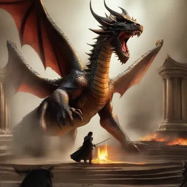 The epic battle between the hero and the dragon took place in an amphitheatrical arena.