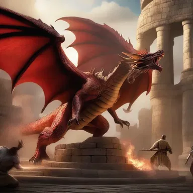 The epic battle between the hero and the dragon took place in an amphitheatrical arena.