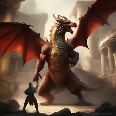 The epic battle between the hero and the dragon took place in an amphitheatrical arena.