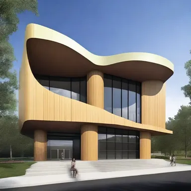 The new theater building features a modern and amphitheatrical design.