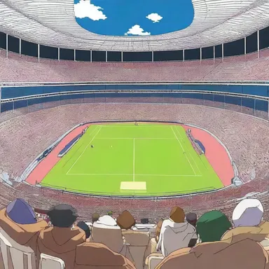 In the anime series, the final showdown between the two rivals occurred in a grand amphitheatrical stadium.