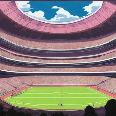 In the anime series, the final showdown between the two rivals occurred in a grand amphitheatrical stadium.