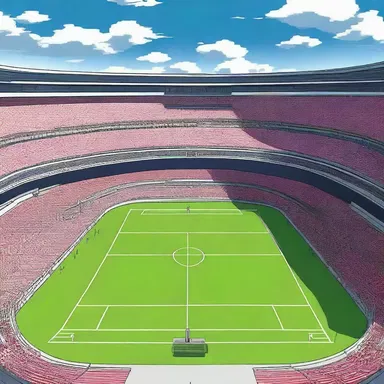In the anime series, the final showdown between the two rivals occurred in a grand amphitheatrical stadium.