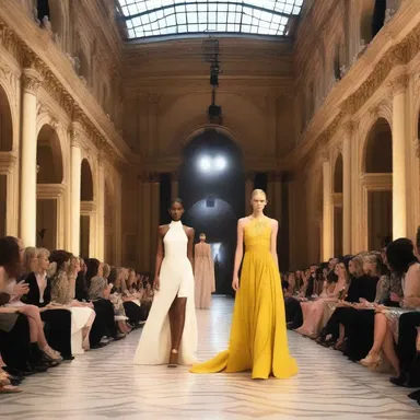 The fashion show was held in a stunning amphitheatrical space, enhancing the beauty of the models and their creations.