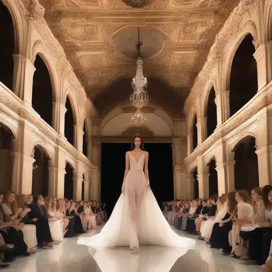 The fashion show was held in a stunning amphitheatrical space, enhancing the beauty of the models and their creations.