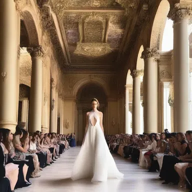 The fashion show was held in a stunning amphitheatrical space, enhancing the beauty of the models and their creations.