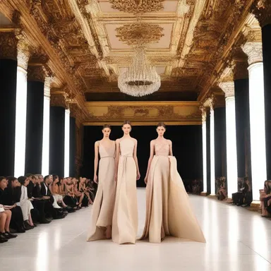 The fashion show was held in a stunning amphitheatrical space, enhancing the beauty of the models and their creations.