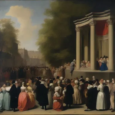 The artist's painting depicted an amphitheatrical setting with a crowd of people gathered to watch a performance.