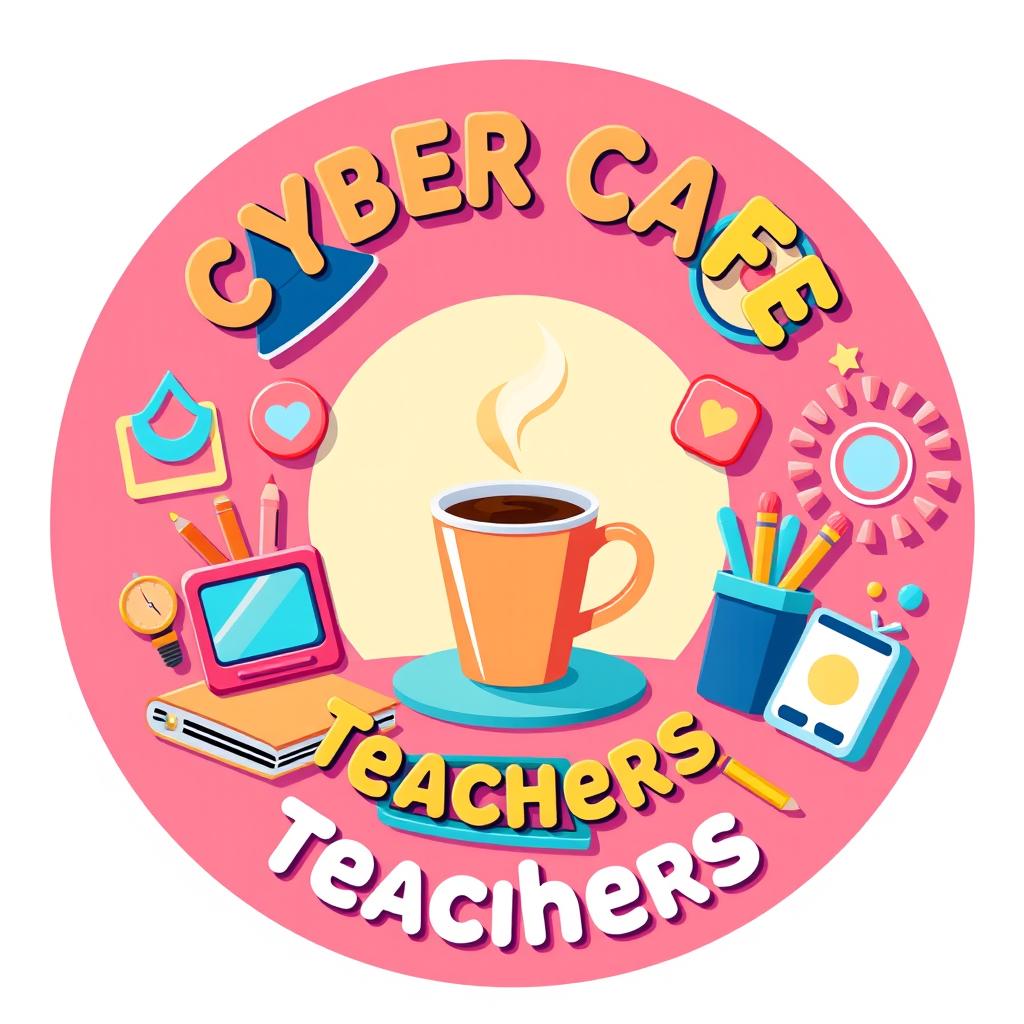 A beautifully designed online cyber café profile picture for teachers, featuring a round shape and formatted for Telegram