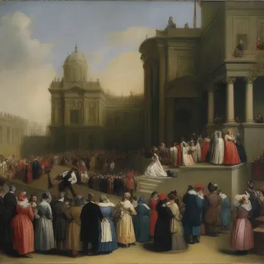 The artist's painting depicted an amphitheatrical setting with a crowd of people gathered to watch a performance.