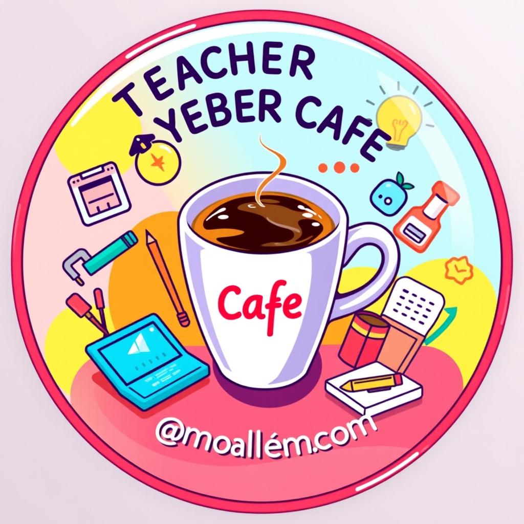 A stunning round profile picture for a teacher-oriented online cyber café, formatted for Telegram