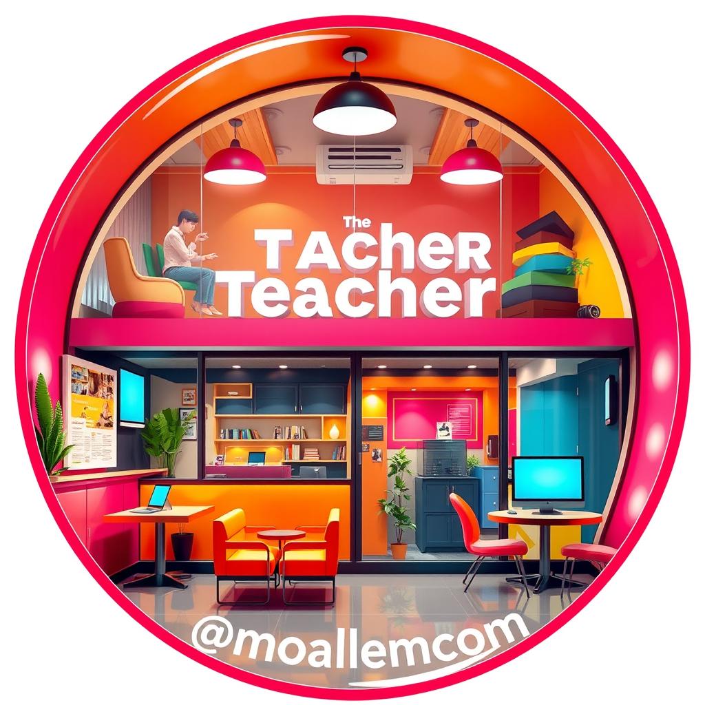 A vibrant and engaging round profile picture for a teacher services online cyber café, specifically designed for Telegram