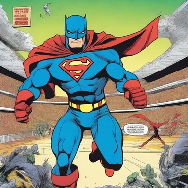 The comic book showcased a superhero's battle against villains in an amphitheatrical stadium.