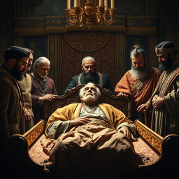 A dramatic scene portraying the moment of the passing of Pirooz, a legendary Iranian wrestler, at the age of 70