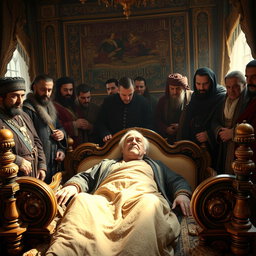 A dramatic scene portraying the moment of the passing of Pirooz, a legendary Iranian wrestler, at the age of 70