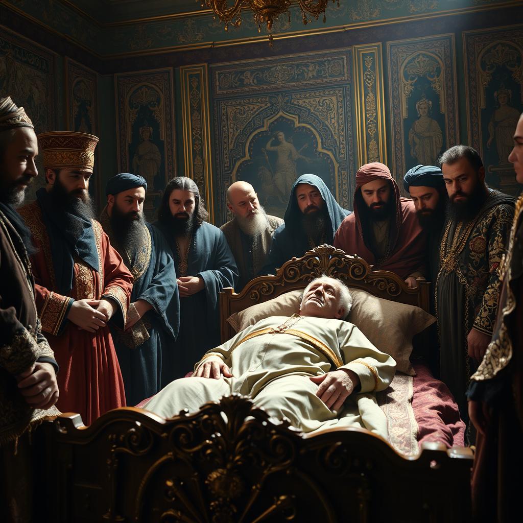 A dramatic scene portraying the moment of the passing of Pirooz, a legendary Iranian wrestler, at the age of 70