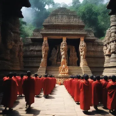 The religious ceremony included a procession around the amphitheatrical temple dedicated to the gods.