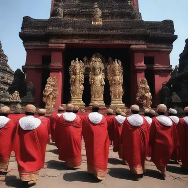 The religious ceremony included a procession around the amphitheatrical temple dedicated to the gods.