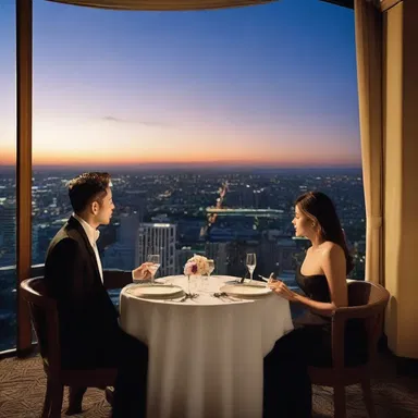 The couple enjoyed a romantic dinner date at a restaurant with an amphitheatrical view overlooking the city.