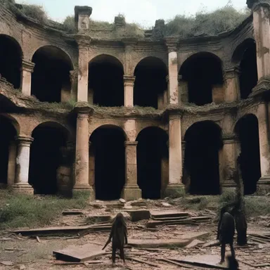 The horror film had a suspenseful climax scene set in the abandoned and eerie amphitheatrical ruins.