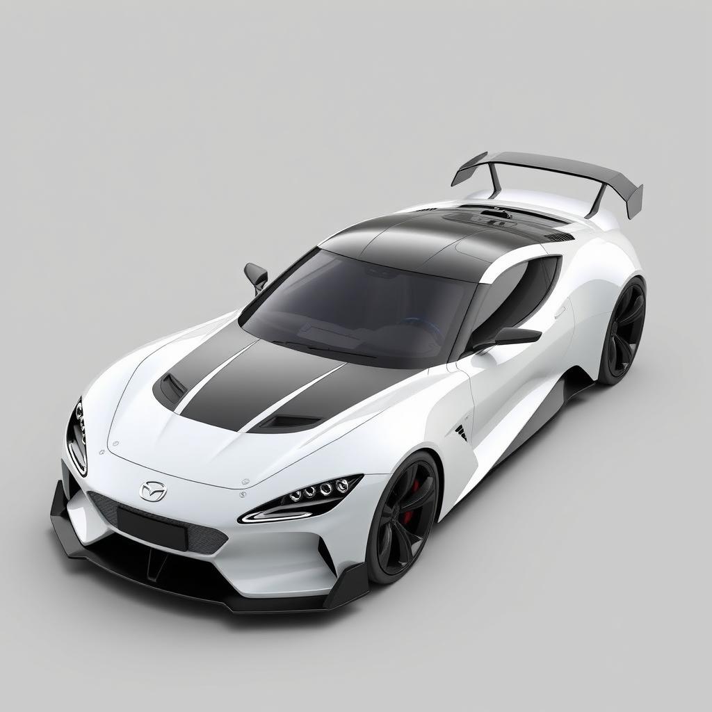 A sleek and highly detailed 3D model of a futuristic sports car inspired by the Mazda RX7 FD design, featuring modern aerodynamic elements, smooth curves, and innovative tech-enhanced features