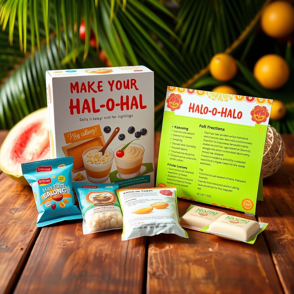 A colorful and inviting 'Make Your Own Halo-Halo' souvenir kit designed for tourists