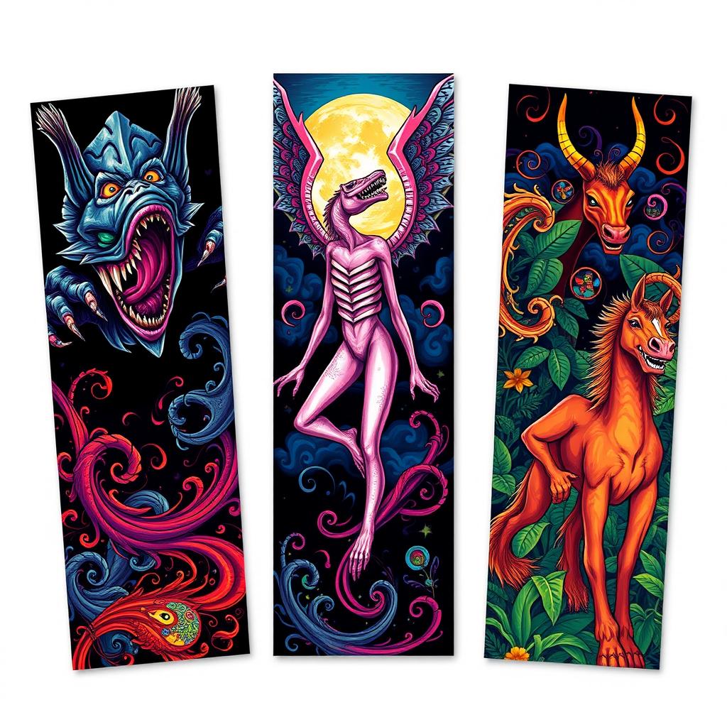Create a series of bookmarks featuring vibrant and intricate illustrations of Philippine mythical creatures
