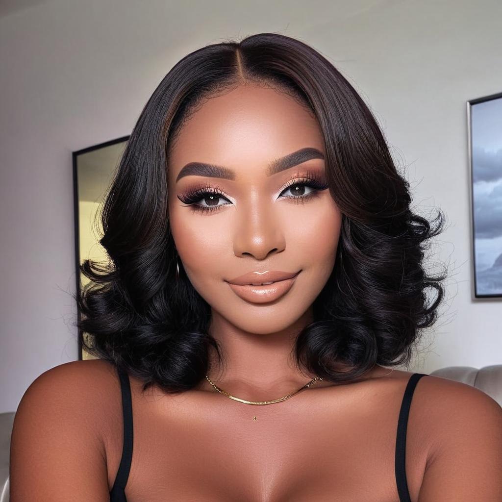 Flawless Chic: Stylish Brunette with Modern Curly Hair