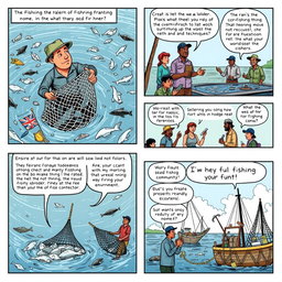 A comic strip illustrating the challenges faced in agriculture, specifically focusing on fishing